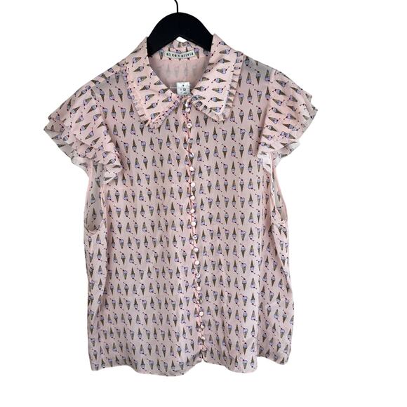 ALICE + OLIVIA Martel Flutter-Sleeve Blouse in Sundae Pink Bloom - Picture 6 of 8